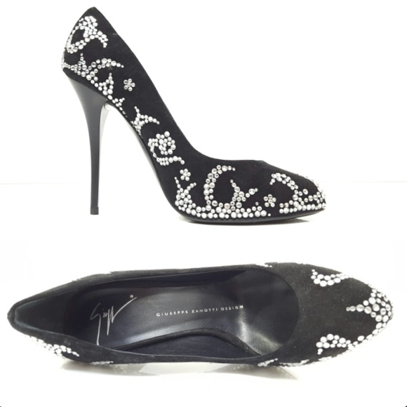 Giuseppe Zanotti Black Crystal Embellished Suede Pumps - Picture 1 of 7